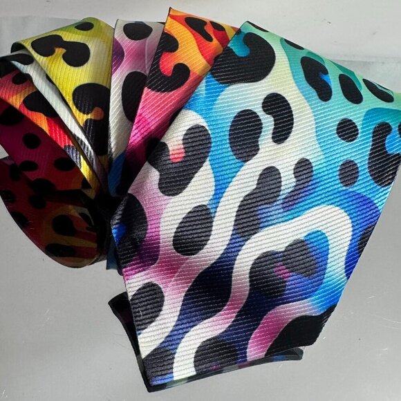 Tie Trippy Cheetah Leopard Rainbow Necktie Hippie Psychedelic Tie Dye Rave Gift - Picture 1 of 11